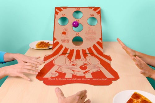 Chuck E. Cheese’s New Delivery Box Features A Built-in Game For Extra Family Fun