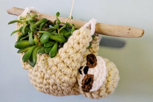 You Can Make This Adorable Crochet Sloth Planter Yourself