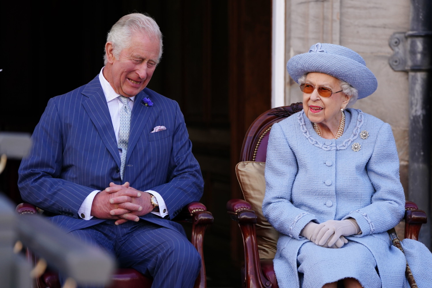 Queen Elizabeth II and Prince Charles are shown together in June 2022.