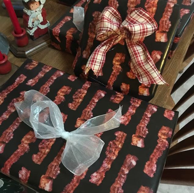 Add bacon to your gifts this holiday season with a special wrapping paper